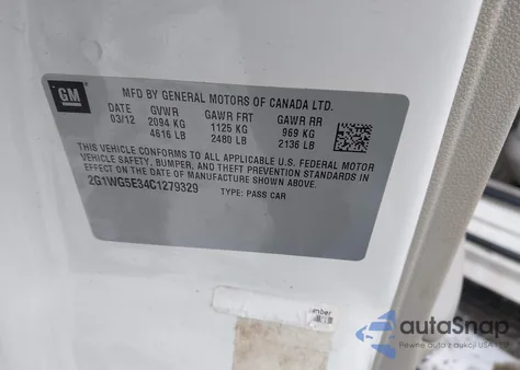 2012 Chevrolet Impala Lt from USA, damaged, VIN 2G1WG5E34C1279329